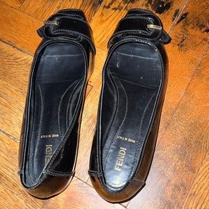 Fendi black patent leather Buckle flat open toe